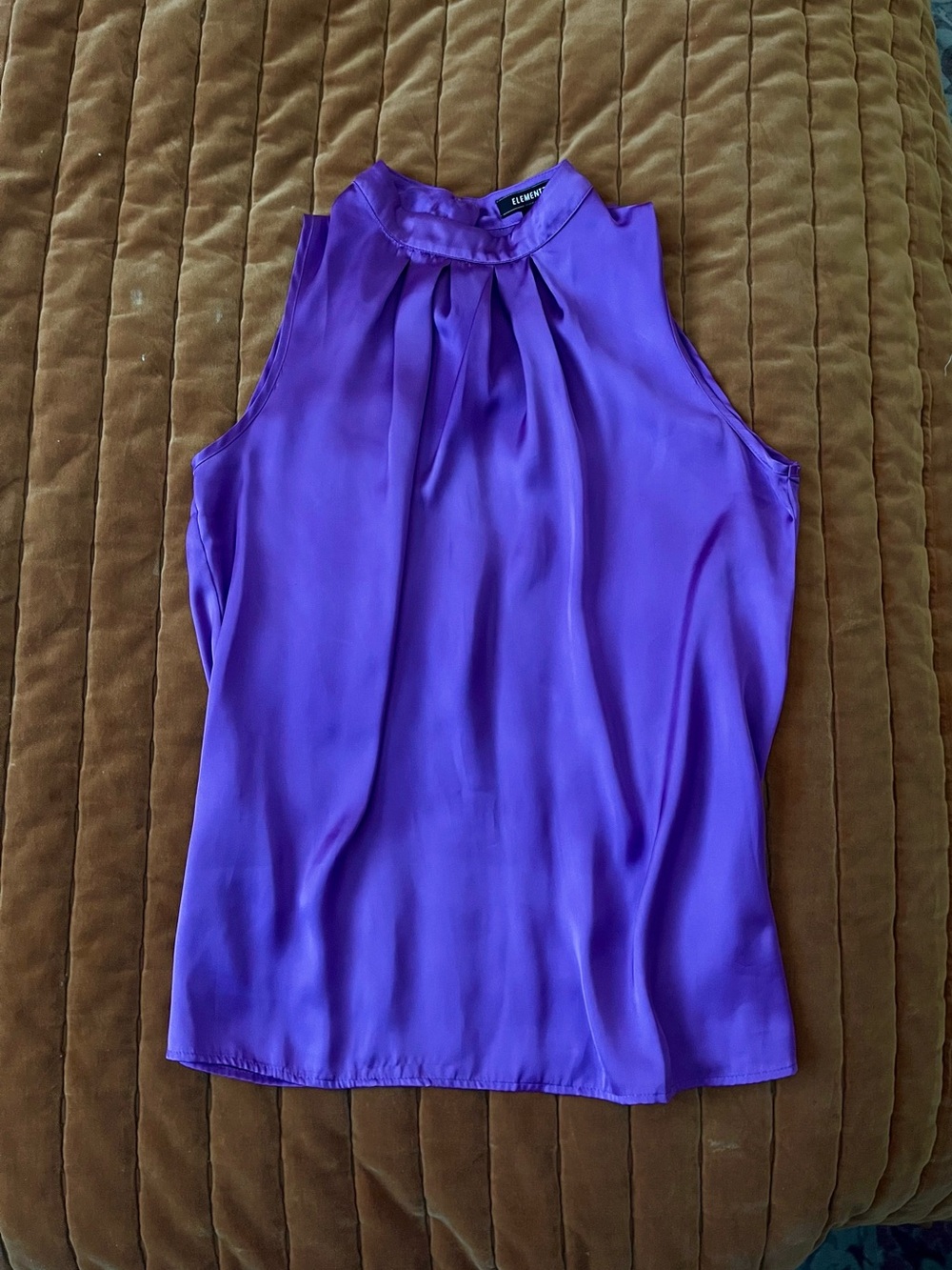 Silky Purple Sleeveless Pleated Neck Top
